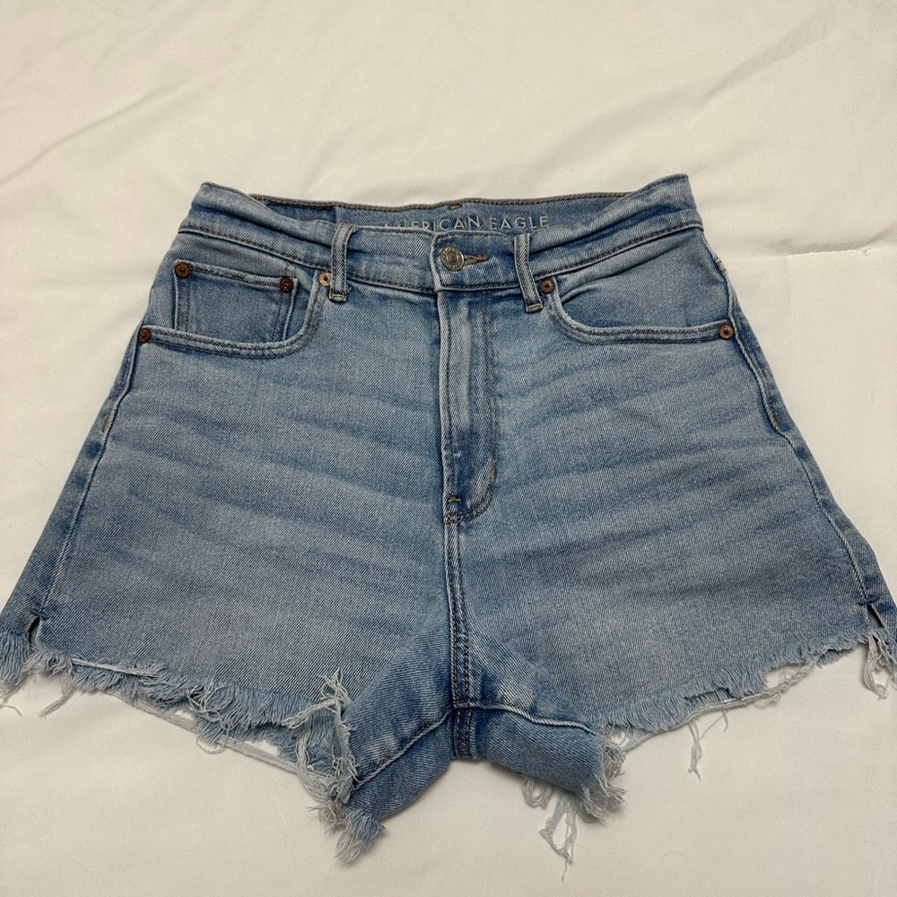 American Eagle Outfitters Light Blue Frayed Jean Shorts